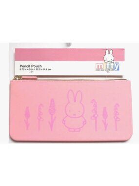 Miffy Pink Floral Pencil Pouch With Zipper Closure 8.75 X 4.5 Inches Durable Des